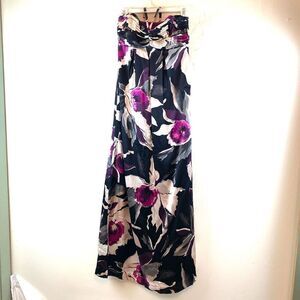 TED BAKER Floral Print Pleated Boned Strapless Silk Maxi Dress Ted Size 1 US 0/2